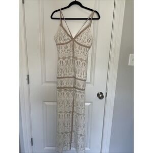 Ecru Lab Ivory  Lace Dress Sheer Skirt Bohemian Wedding Music Festival Size SM